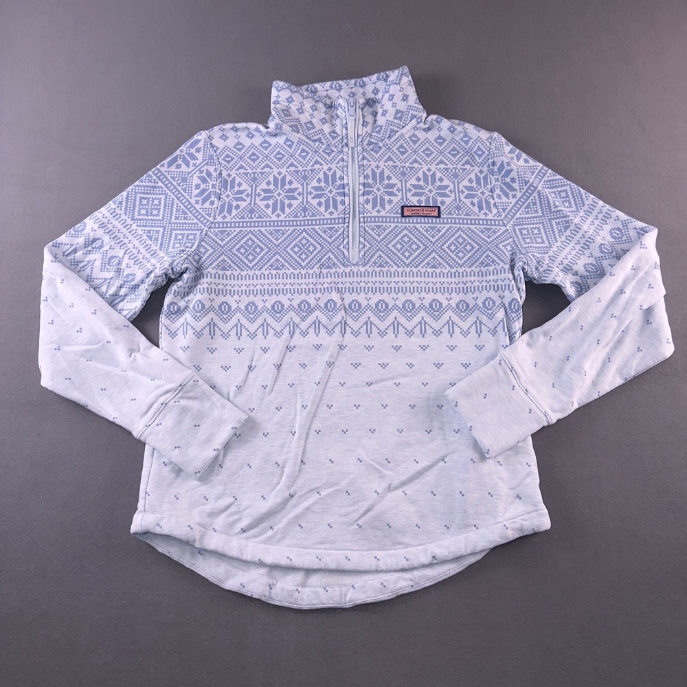 Vineyard Vines Shep Shirt Womens Medium Blue Fair Isle Quarter Zip 2K004143